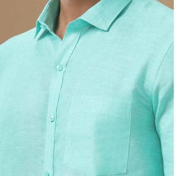 Men Pure Linen Shirt Light Blue - L13 - Image 2