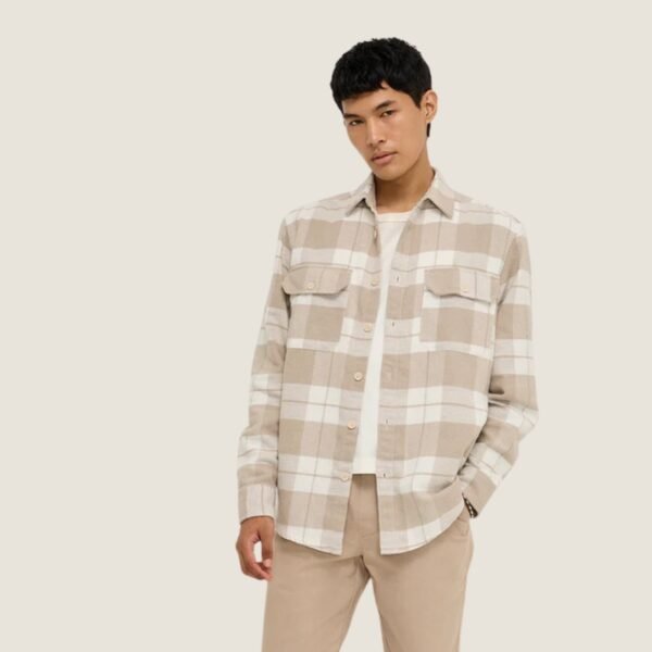 Nuon Beige Checks Design Relaxed-Fit Cotton Shirt