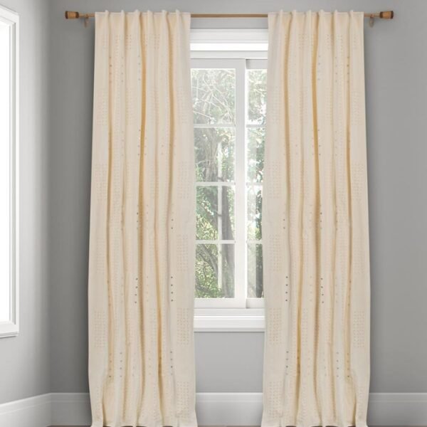 Off White Cotton Embroidered Curtain - Image 2