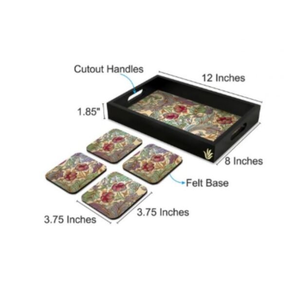 Ornate Floral Tray 8 x 12 and Coaster Combo Set - Image 2
