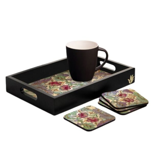 Ornate Floral Tray 8 x 12 and Coaster Combo Set