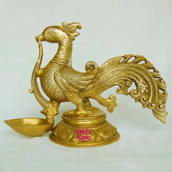 Peacock Antique Brass Diya, Oil lamp, Deepam - Image 2