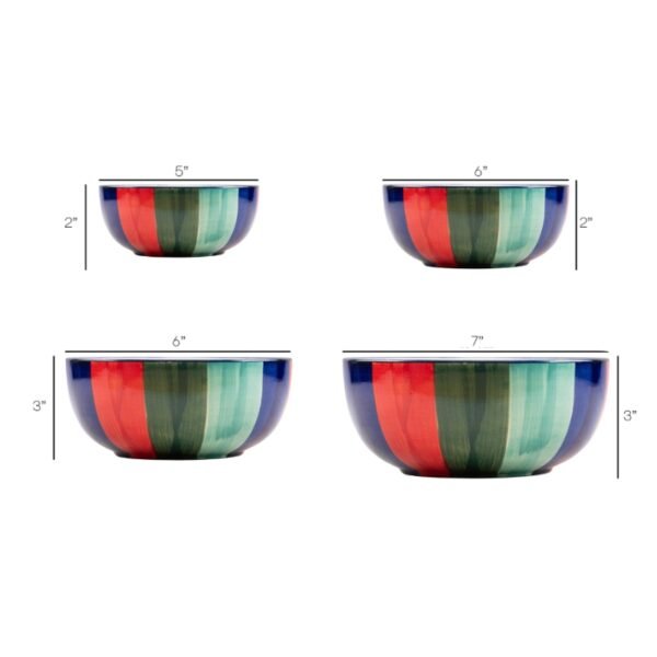 Rain Blue Handpainted Ceramic Serving Bowl - Set of 4 - Image 2