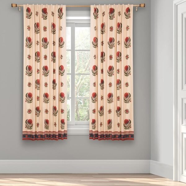 Red Cotton Printed Gulzar Curtain - Image 3