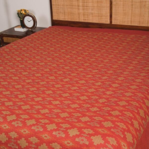 Red Cotton Woven Double Bed Cover - Image 4