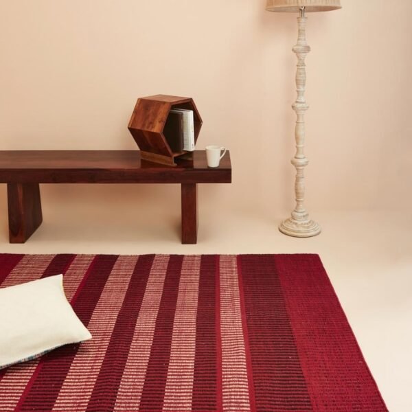 Red Rudhir Polyester Woven Dhurrie