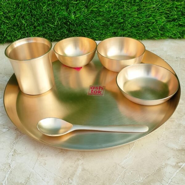 Kansa Thali Dinner Set, Bronze Tableware, Diameter 11.5 Inches (Product Barcode: 96035)