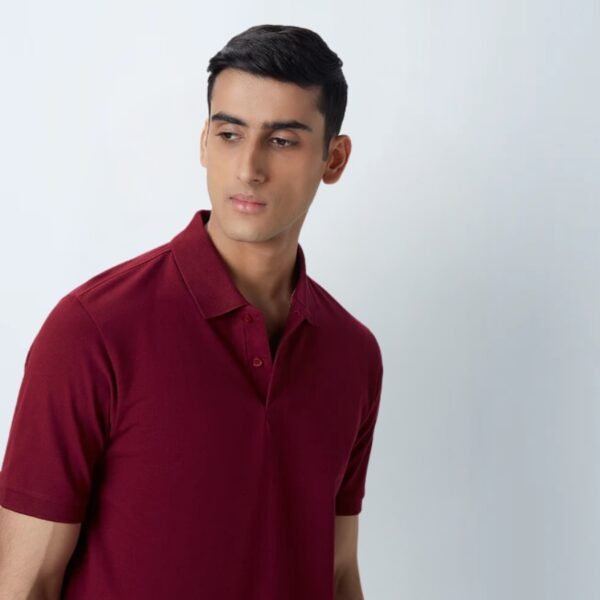 WES Casuals Maroon Cotton Blend Relaxed-Fit Polo T-Shirt - Image 2
