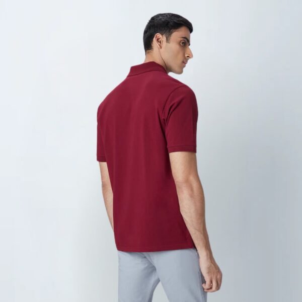 WES Casuals Maroon Cotton Blend Relaxed-Fit Polo T-Shirt - Image 3