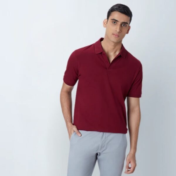 WES Casuals Maroon Cotton Blend Relaxed-Fit Polo T-Shirt