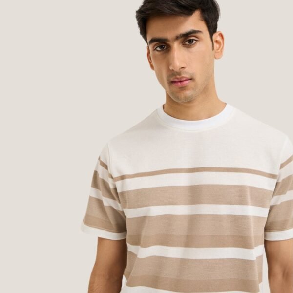 WES Lounge Beige Striped Relaxed-Fit T-Shirt - Image 2