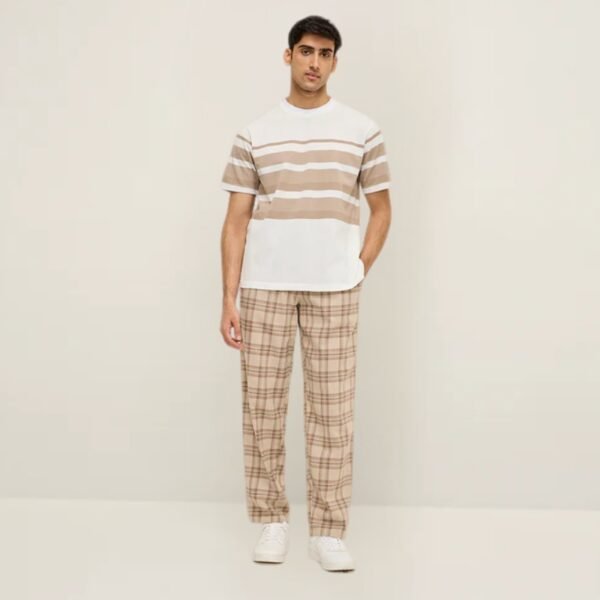 WES Lounge Beige Striped Relaxed-Fit T-Shirt - Image 3