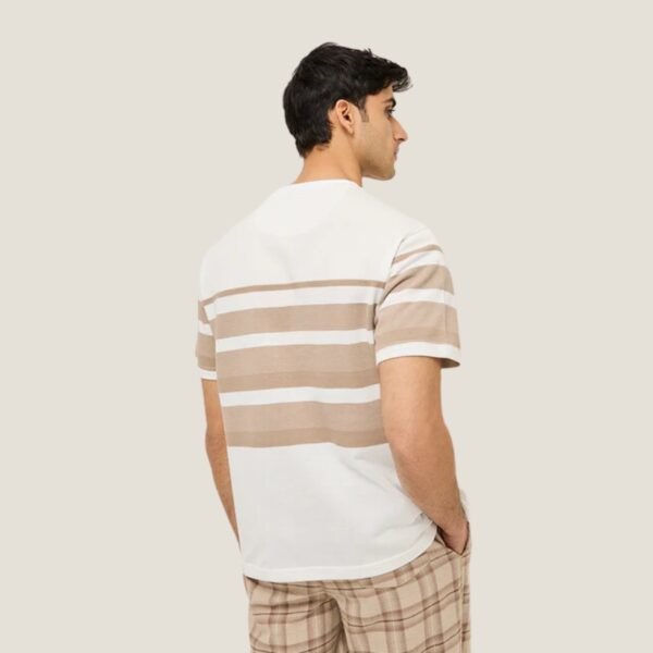WES Lounge Beige Striped Relaxed-Fit T-Shirt - Image 4