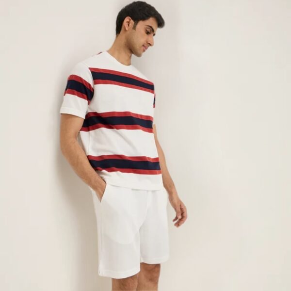 WES Lounge White Striped Relaxed-Fit T-Shirt