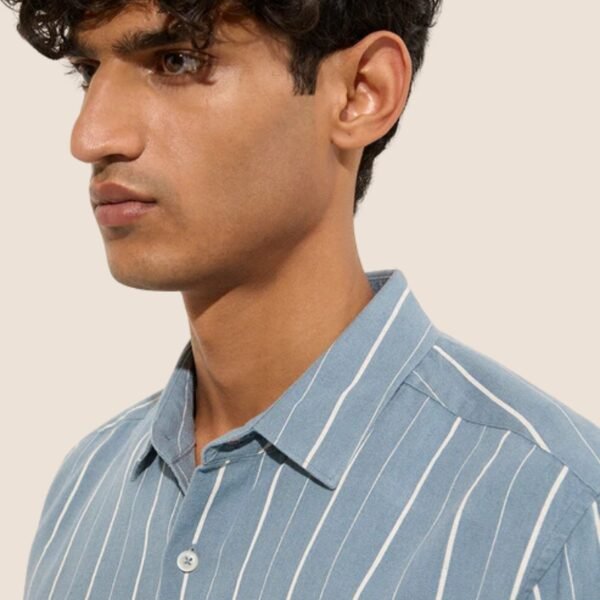 Ascot Light Blue Striped Relaxed-Fit Blended Linen Shirt - Image 3