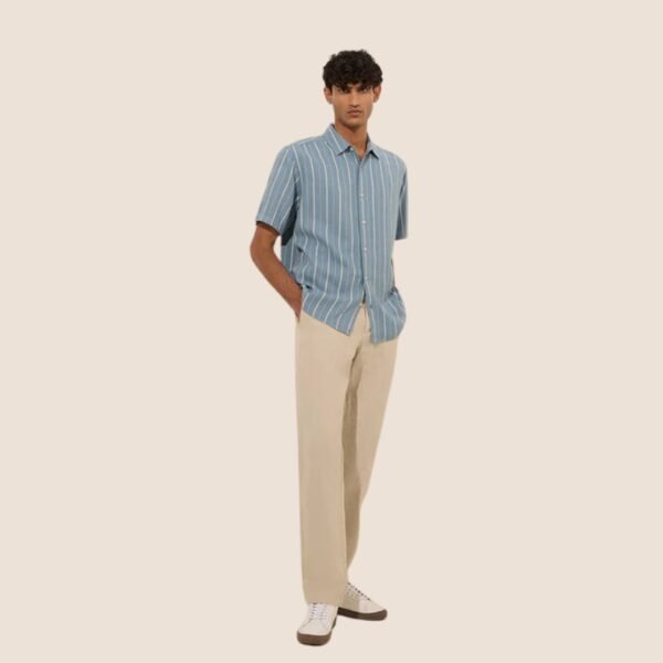 Ascot Light Blue Striped Relaxed-Fit Blended Linen Shirt