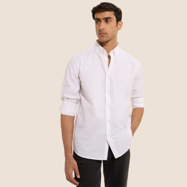 Ascot White Self-Striped Relaxed-Fit Cotton Shirt - Image 2