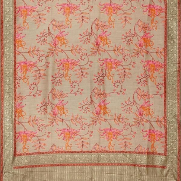 BEIGE and MULTI FLORAL JAAL SILK Saree with FANCY - Image 2