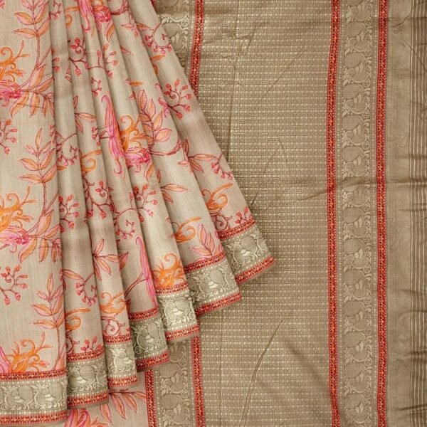 BEIGE and MULTI FLORAL JAAL SILK Saree with FANCY - Image 3