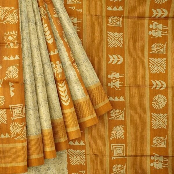 BEIGE and MUSTARD DIGITAL PRINT BHAGALPURI SILK Saree with FANCY - Image 2