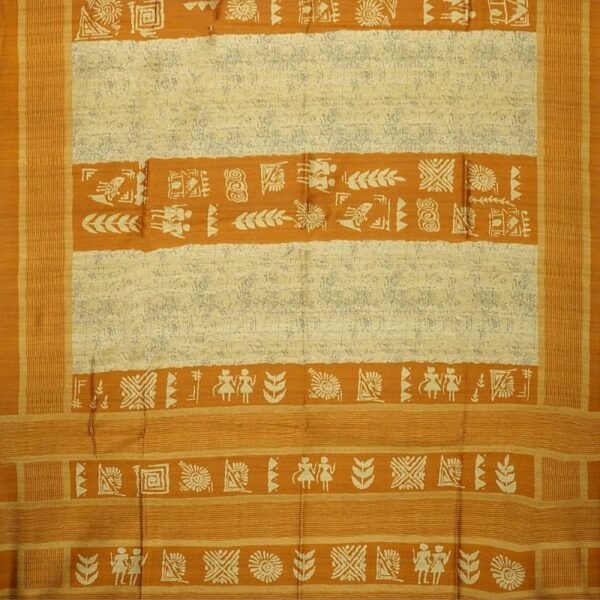 BEIGE and MUSTARD DIGITAL PRINT BHAGALPURI SILK Saree with FANCY - Image 3