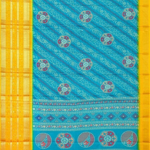 BLUE and YELLOW JAAL DOLA SILK Saree with FANCY - Image 3