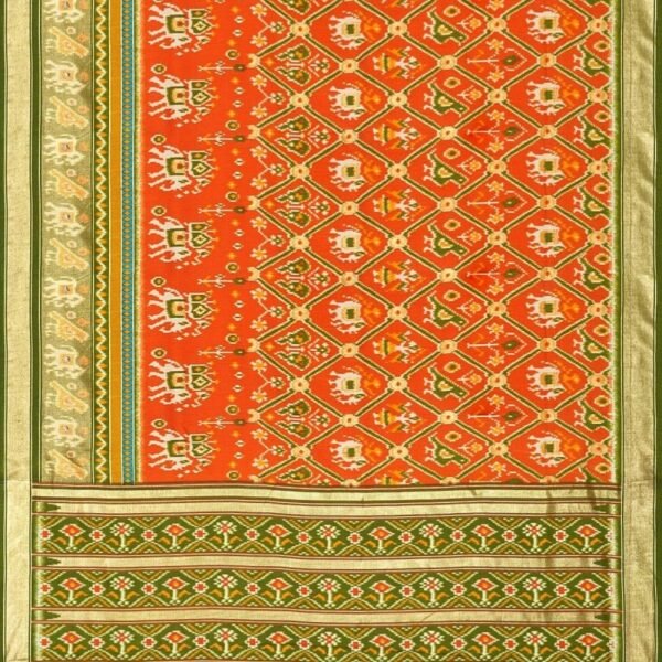 BRICK and OLIVE GREEN PATOLA SILK Saree with IKAT - Image 3