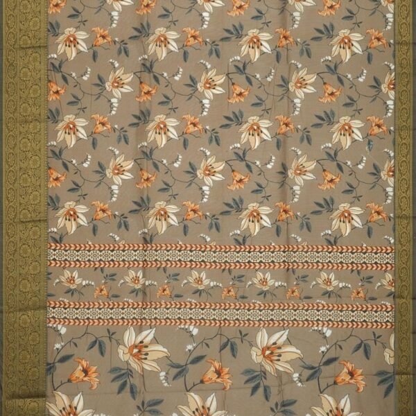 BROWN and MULTI FLORALS LINEN Saree with FANCY - Image 3