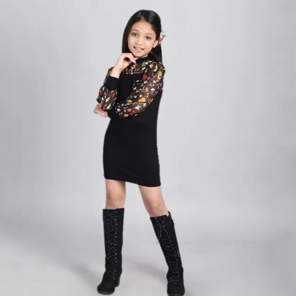 BaawRi Full Sleeves Placement Floral Printed Dress - Black