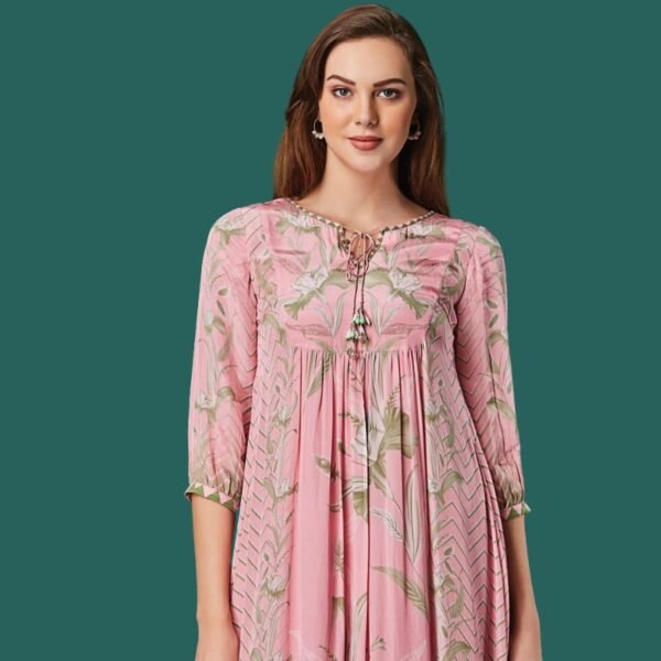 Baby Pink Crepe Kurti Frock Style - Image 2