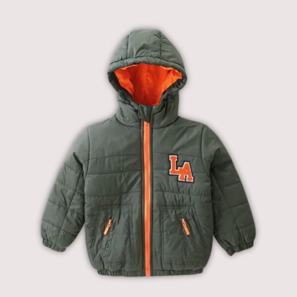Babyhug Full Sleeves Padded & Hooded Jacket With Text Embroidery- Olive