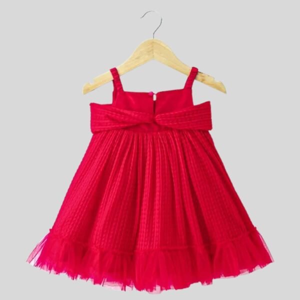 Babyhug Sleeveless Pleated Mesh A Liner Party Frock with Frill Detailing Solid Colour - Red - Image 2