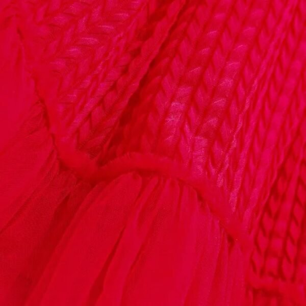 Babyhug Sleeveless Pleated Mesh A Liner Party Frock with Frill Detailing Solid Colour - Red - Image 3