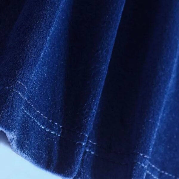 Babyhug Velour Woven Frill Sleeves Peter Pan Collar Floral Embroidered T-Shirt With A-Line Pleated Frock - Blue - Image 4