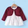Babyhug Woven Frock with Full Sleeves Jacket Floral Embroidery - White