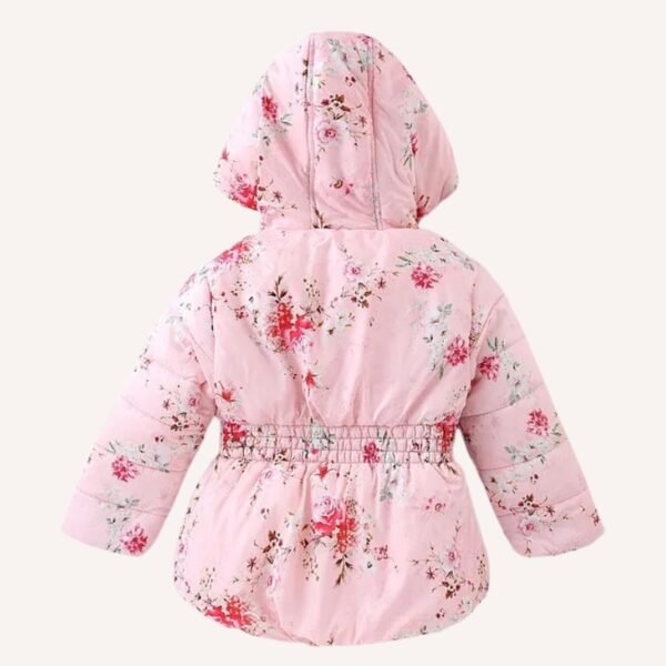Babyhug Woven Full Sleeves Floral Printed Hooded Jacket - Pink - Image 2