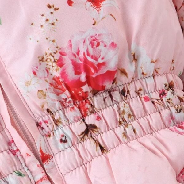 Babyhug Woven Full Sleeves Floral Printed Hooded Jacket - Pink - Image 3