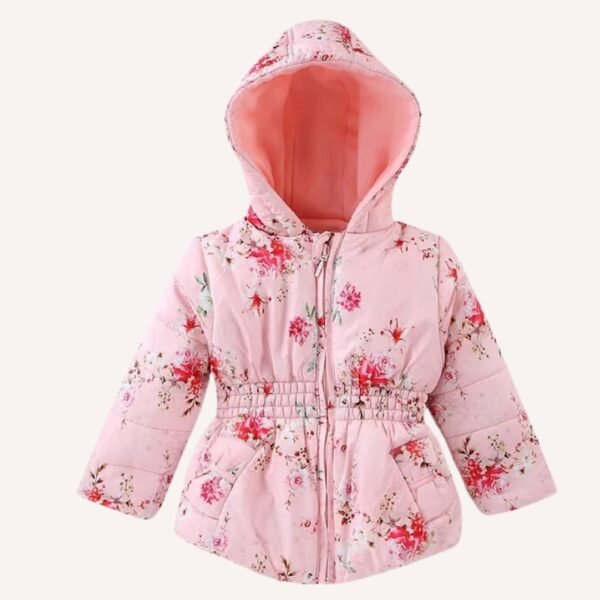 Babyhug Woven Full Sleeves Floral Printed Hooded Jacket - Pink