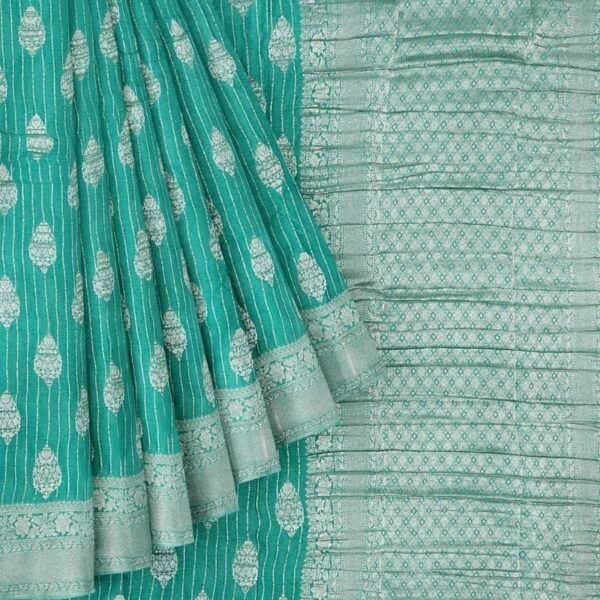 Banarasi Georgette Leaf Zari Weaving Butta Teal Green Saree - Image 2