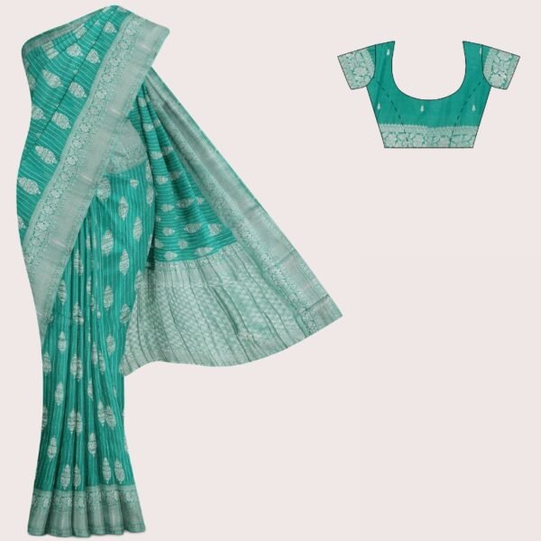 Banarasi Georgette Leaf Zari Weaving Butta Teal Green Saree