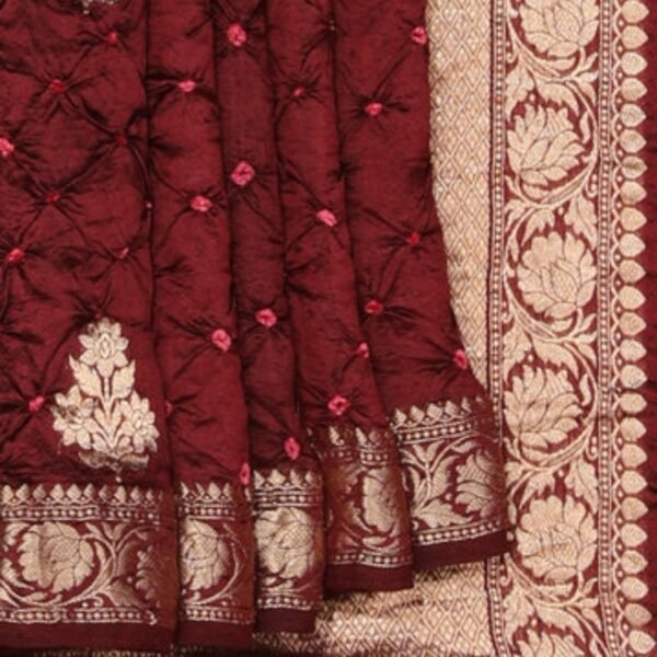 Bandhani Maroon Saree