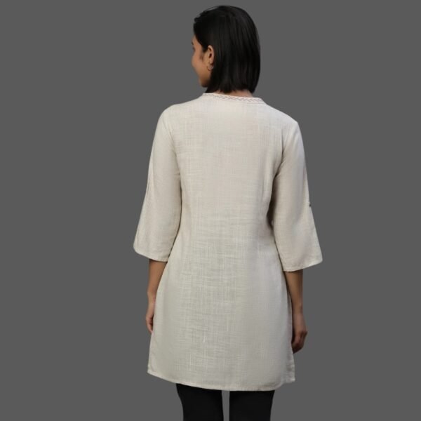 Beige Sequined Short Fusion Kurti - Image 2