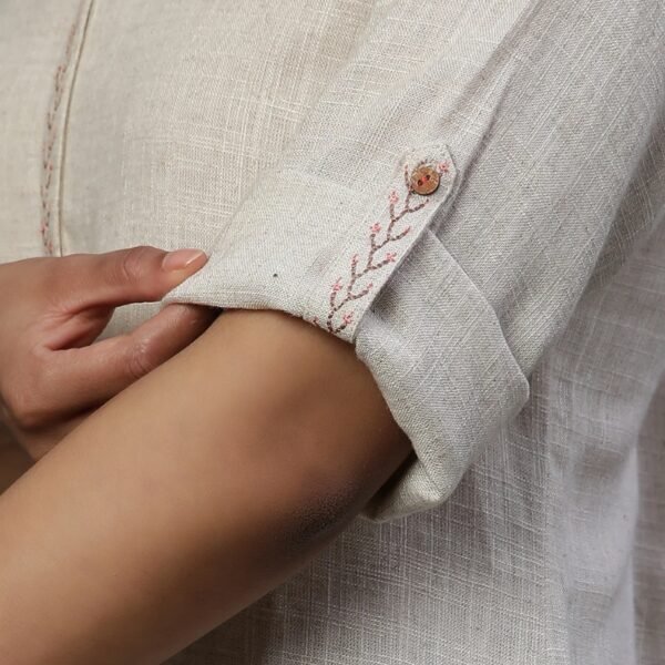 Beige Sequined Short Fusion Kurti - Image 3
