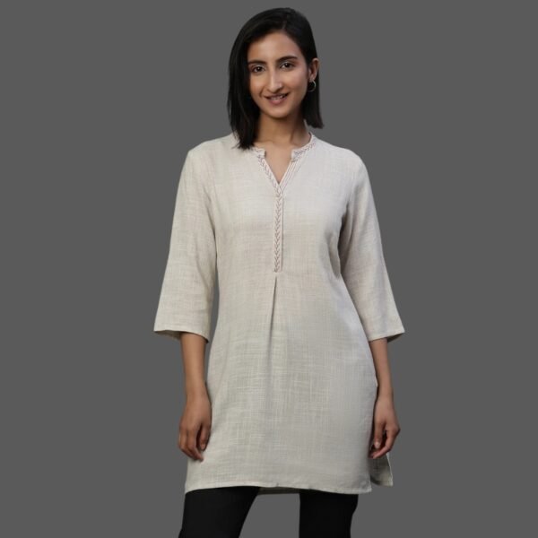 Beige Sequined Short Fusion Kurti