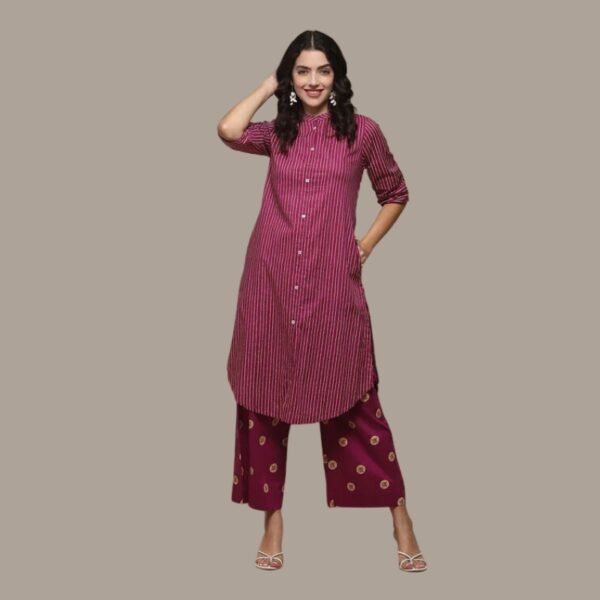 Berry Cambric Narrow Kurta Pant Suit Set