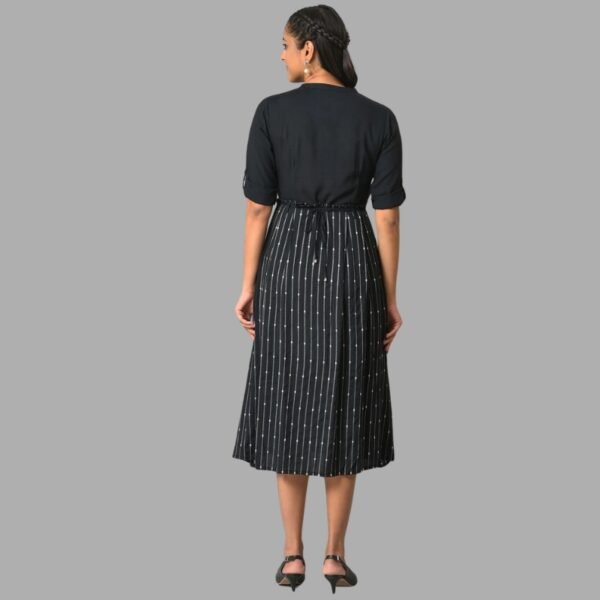 Black Flared Printed Modern Ethnic Dress - Image 3