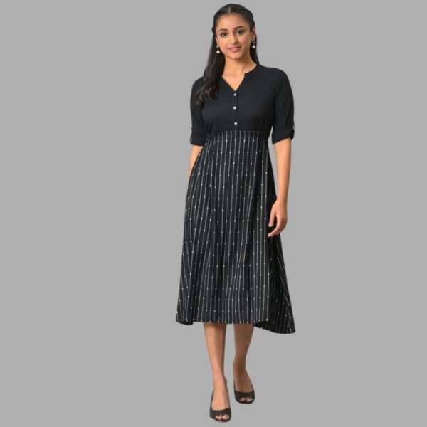 Black Flared Printed Modern Ethnic Dress