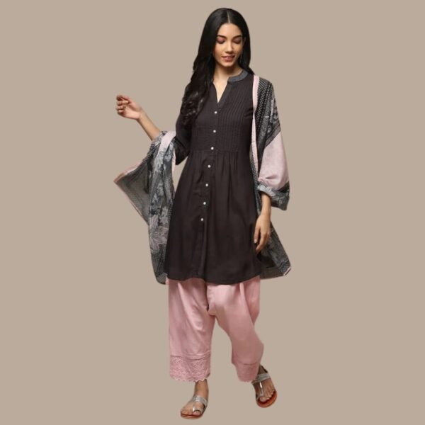Black Rayon Straight Kurta Salwar Suit Set
