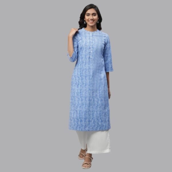 Blue Floral Printed Straight Kurta