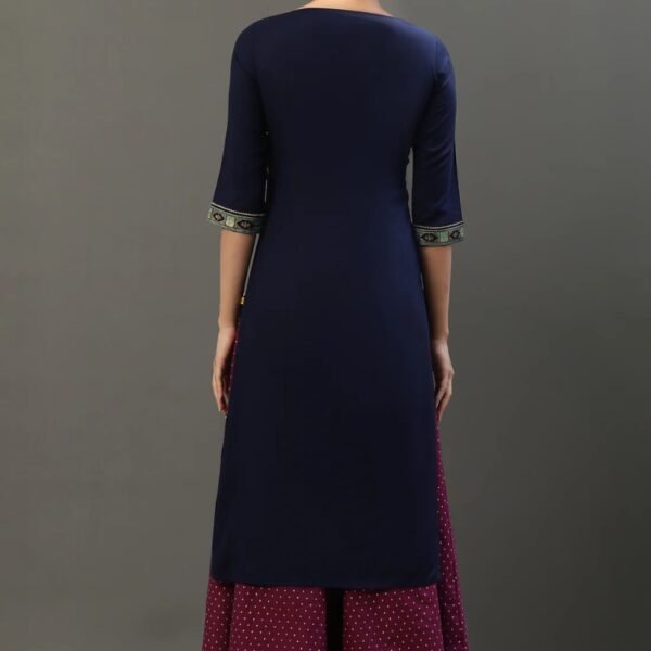 Blue Foil Printed Festive Kurta - Image 3